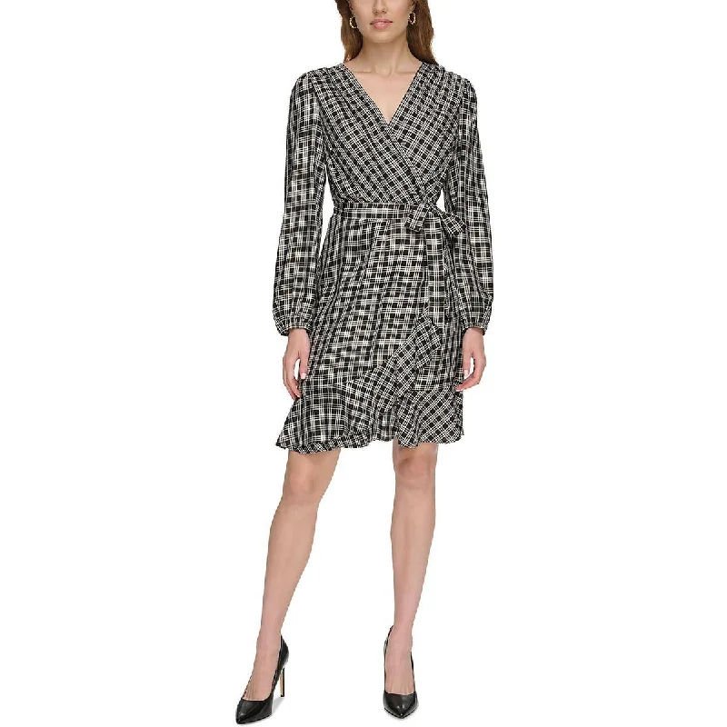 Tommy Hilfiger Womens   Checker Ruffle Hem Wrap Dress Chic unclassified dresses