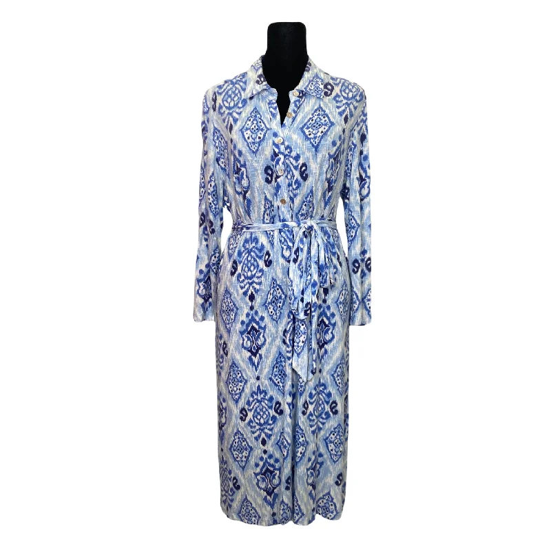 Tori Richard Blue Ikat Belted Dress Engagement unclassified dresses