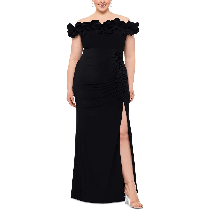 Xscape Womens Plus Full Length Off-The-Shoulder Evening Dress Bold pattern unclassified dresses