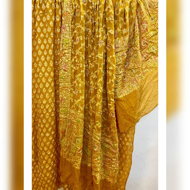 Radiant Yellow 3 pcs Khaddi Georgette Banarasi Dress Material Floral unclassified dresses