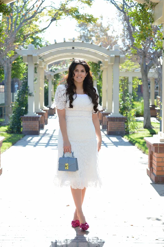 Dorothea White Lace Scalloped Dress Black Lace Dress