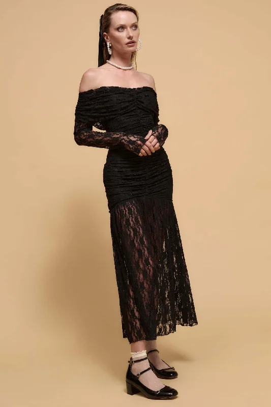 Starlit Romance Studded Lace Off-Shoulder Dress Classic Lace Dress