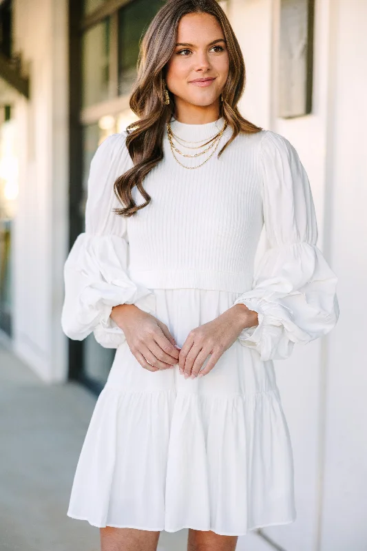 All Figured Out White Long Sleeve Dress Sexy Maxi Skirt