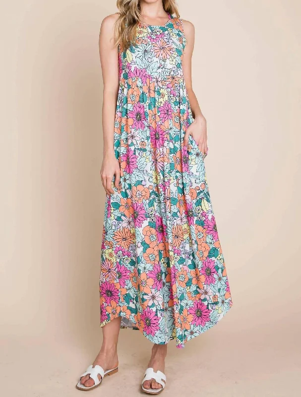 Groovy Floral Maxi Dress In Multi Floral Comfortable Maxi Look