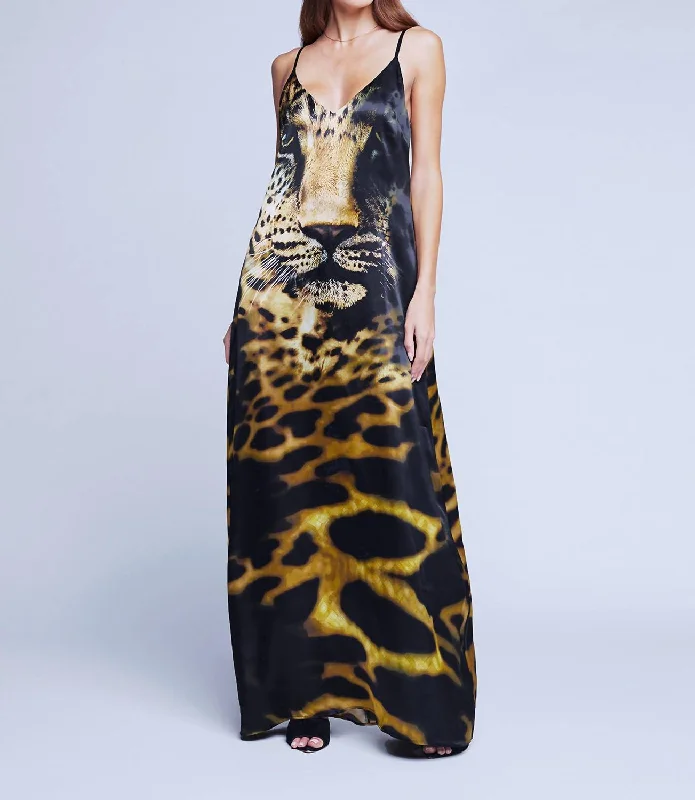 Kayla Maxi Dress In Black Multi Leopard Face Chic Maxi Skirt