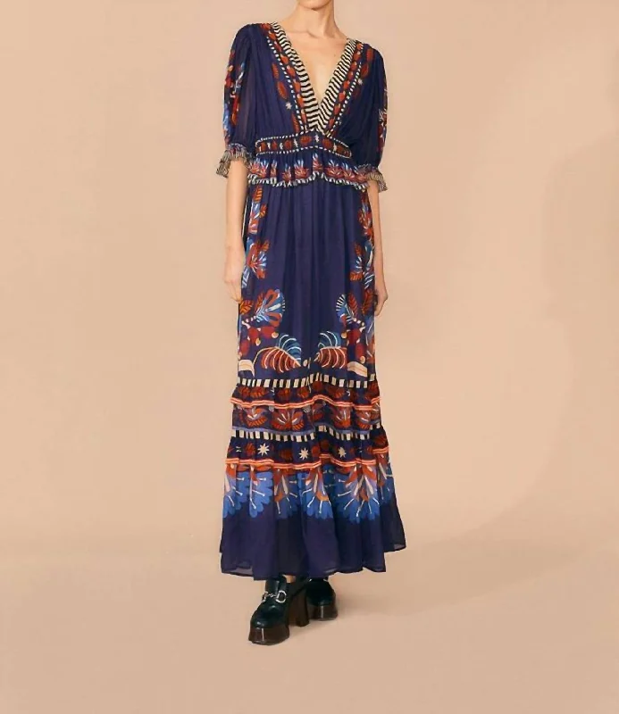 Nature Beauty Short Sleeve Maxi Dress In Blue Full Maxi Skirt