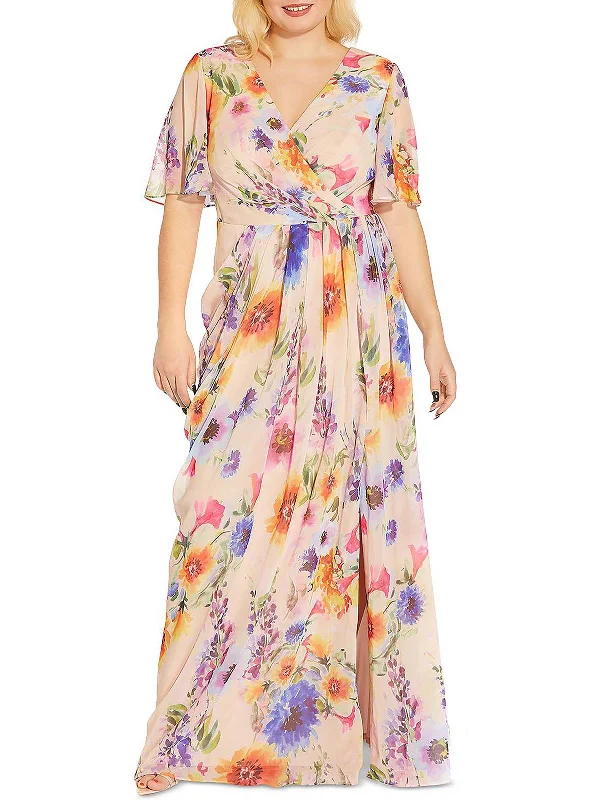 Plus Womens Floral Print Maxi Evening Dress Flowing Maxi Skirt