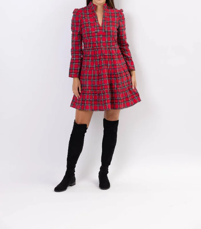 Tartan Long Sleeve Dress In Red Plaid Multi Chic Maxi Dress