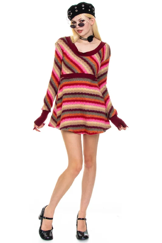 Vintage Y2K Candy Stripe Long-Sleeve Dress - S/M Full Maxi Skirt