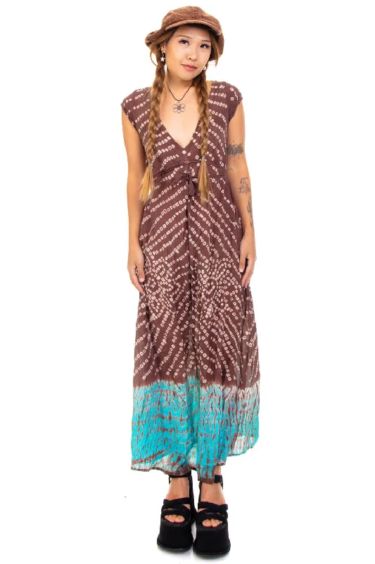 Vintage Y2K Silk Tie-Dye Square Maxi Dress - S/M Casual Maxi Outfit