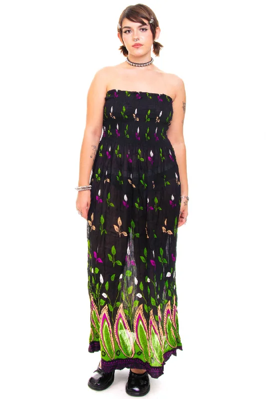 Vintage Y2K Strapless Growing Plants Maxi Dress - M/L/XL Front Slit Maxi