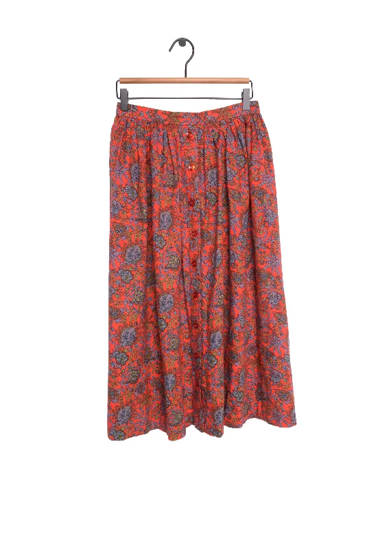 1970s Paisley Maxi Skirt Soft Midi Skirt