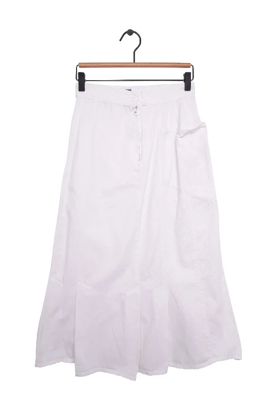 1980s White Denim Maxi Skirt Vintage Midi Skirt