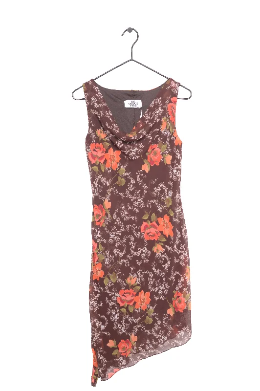 Floral Ruffle Midi Dress USA Soft A-line Skirt