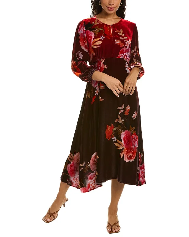 Johnny Was Coralie Effortless Silk-Blend Midi Dress Bright Midi Skirt