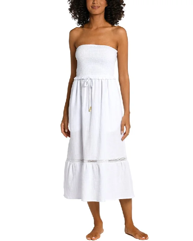 La Blanca Seaside Covers Strapless Midi Dress Classic A-line Skirt