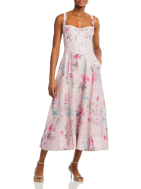 Womens Corset Top Floral Print Midi Dress Cozy Midi Skirt