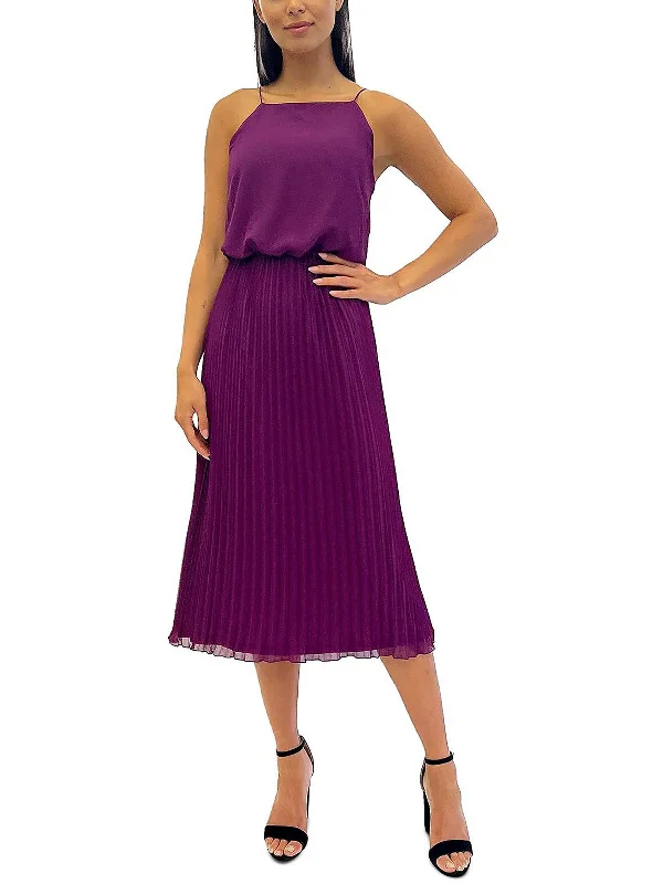 Womens Sleeveless Polyester Midi Dress Ruffled Skirt Midi