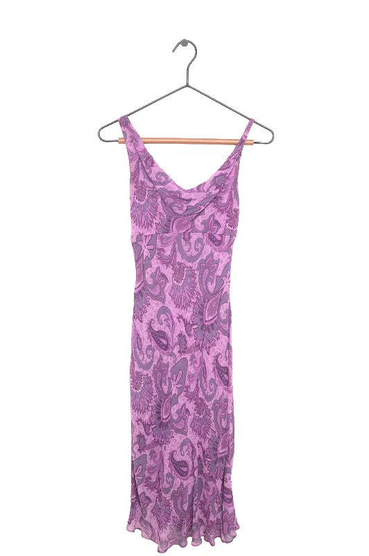 Y2K Paisley Midi Dress USA Printed Satin Midi