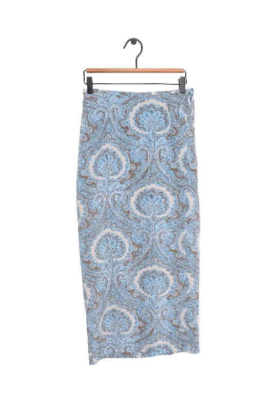 Y2K Paisley Silk Maxi Skirt Pleated A-line Skirt