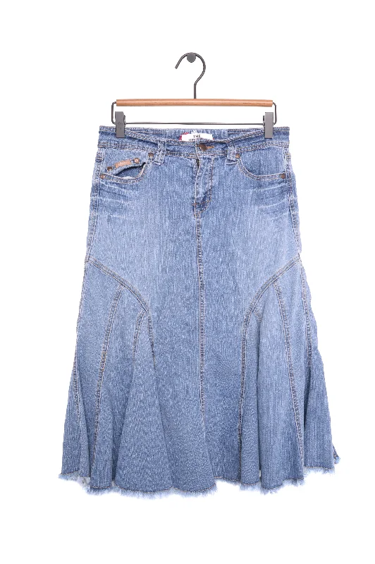 Y2K Ruffle Denim Midi Skirt Wool Midi Skirt