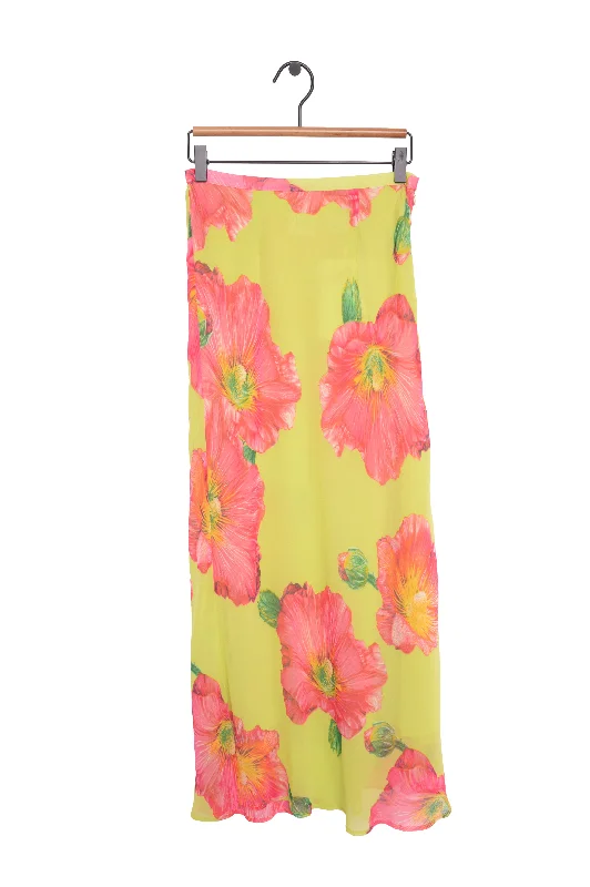 Y2K Silk Floral Maxi Skirt Fitted Midi Skirt